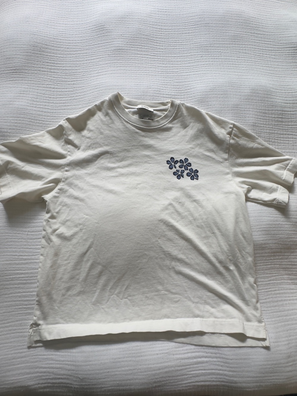 COS White Short Sleeve Tee with Floral Motif
